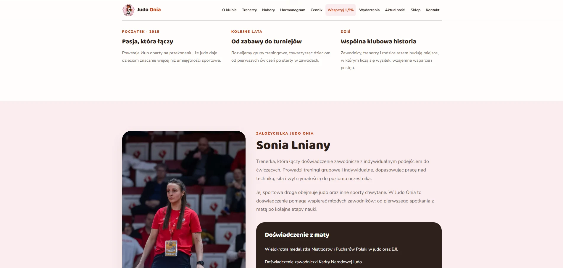Sekcja o założycielce Judo Onia — Soni Lniany